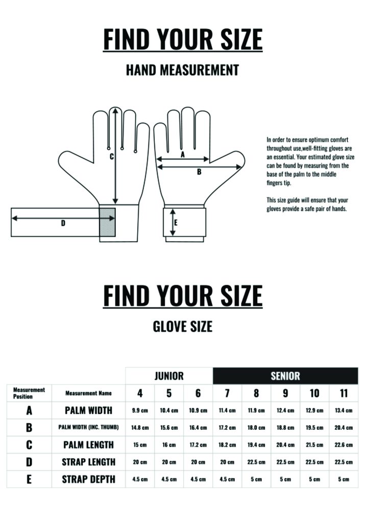 Remitts Goalkeeper Gloves size Guide